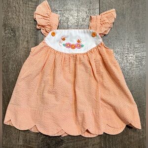 Carters Gingham Orange Plaid Dress with Floral Embroidered Detail 3-6 month